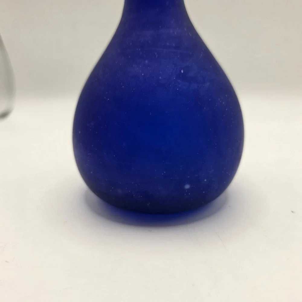 Cobre Inc Cobalt Blue Frosted Recycled Glass Bud Vase Made in Mexico 10 Inch